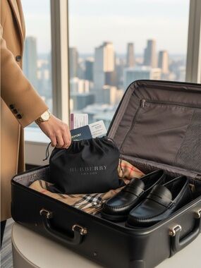 Burberry London Dust Bag Black Drawstring Storage Pouch 12x15